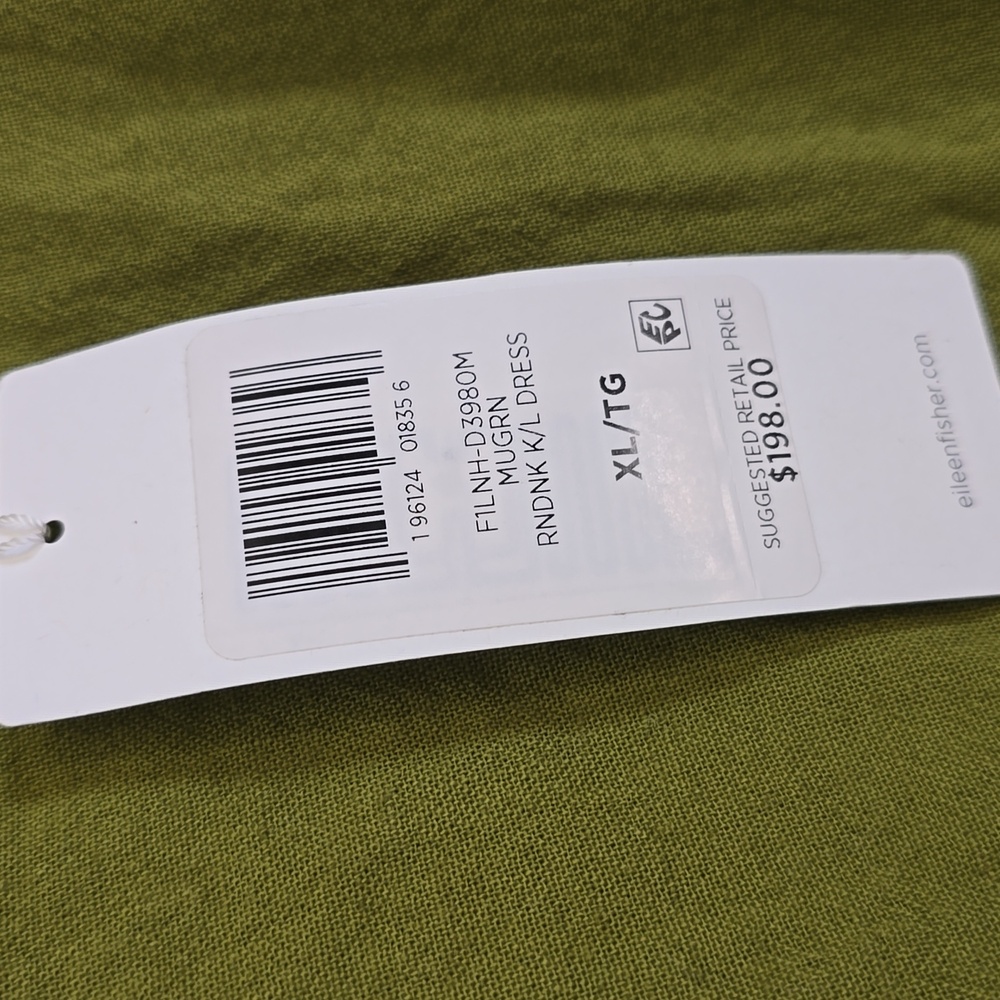 Eileen Fisher Green Roundneck Sleeveless Dress Pockets Organic Cotton Linen XL - Picture 4 of 7
